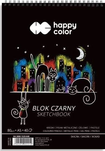 Blokk A5/40K Svart Cats 80 G Spiral Happy Color