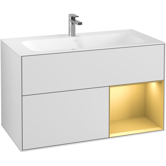 VILLEROY & BOCH FINION SERVANTSKAP 100 HVIT MATT LAKK M/LYS HØYRESTILT MATT GULL HYLLE