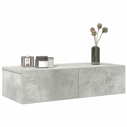  Vegghylle med skuffer betonggrå 60x26,5x15 cm konstruert tre 8721158650023