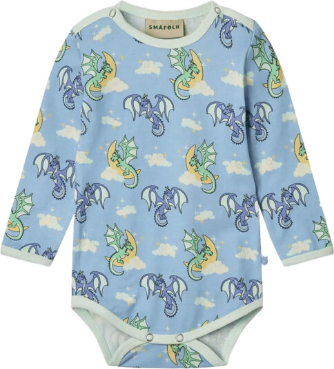 Småfolk Long Sleeved Baby Body With Sleeping Dragons Blue 56
