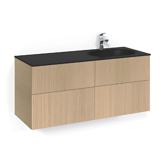 Macro Design Crown Line Servantskap 4-skuff - med Høyre Glasservant 120cm Eik / Line/push-open Glass Edge Svart
