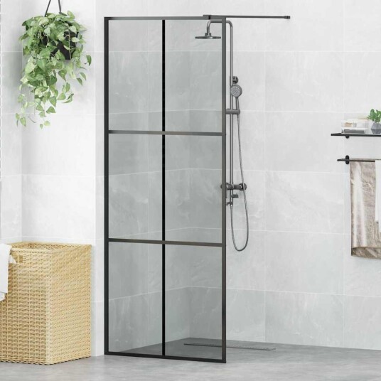 Walk in Dusjvegg Svart 80 x 195 cm herdet glass