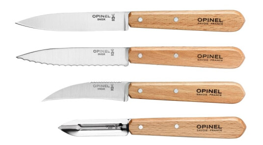 Opinel Knivsett 4 deler i Bøk med Grønnsakskniv og Skrellekniv