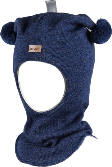 Kivat balaclava lue med dusker og skinnlapp Jeansblå (0 1 år) 0 1 år