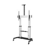 StarTech.com Mobile TV Stand, Heavy Duty TV Cart for 60-100 Display (100kg/220lb), Height Adjustable Rolling Flat Screen Floor Standing on Wheels, Universal Television Mount w/Shelves - W/ 2 equipment shelves - Vogn - for flatpanel - aluminium, stål - sva