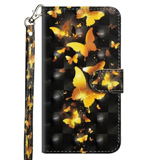 INCOVER Huawei P40 Lite E Light Spot PU Skinndeksel m. Lommebok & Stropp - Gull Sommerfugler