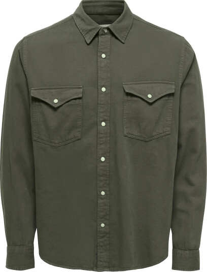 ONLY & SONS Onsray Western Reg Ls Shirt Noos Khaki green XS