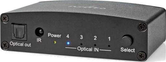 Nedis 4-veis TosLink Digital Audio Switch med Fjernkontroll, Metall, Sort Nedis 4-veis TosLink Digital Audio Switch med Fjernkontroll, Metall, Sort