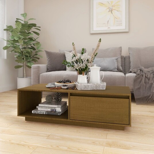 vidaXL Salongbord 110x50x33,5 cm heltre furu honningbrun