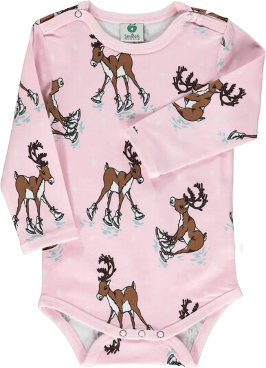 Småfolk Long Sleeved Baby Body With Reindeer Pink 56