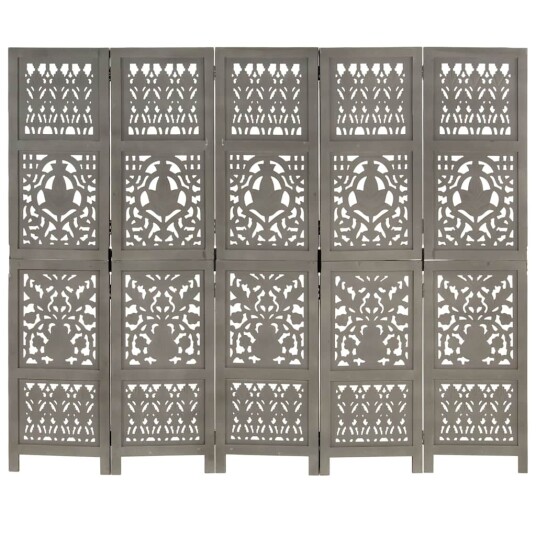 Romdeler håndskåret 5 paneler grå 200x165 cm heltre mango 8719883818009 Romdeler håndskåret 5 paneler grå 200x165 cm heltre mango 8719883818009