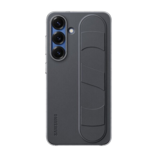 Samsung Galaxy S25 Silikon Stående Grip-deksel med Bordstøtte - Svart Samsung Galaxy S25 Silikon Stående Grip-deksel med Bordstøtte - Svart