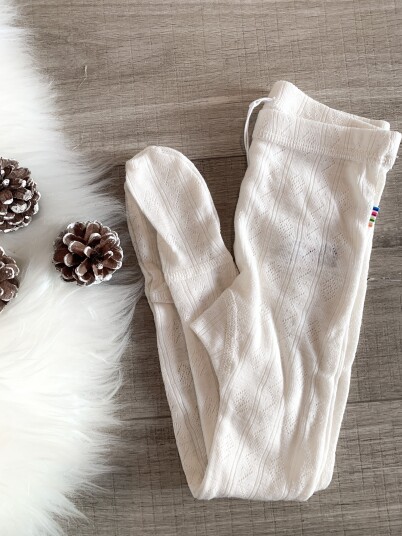 Joha Leggings med fot i ull/silke m. blonder Of Joha Leggings med fot i ull/silke m. blonder Of