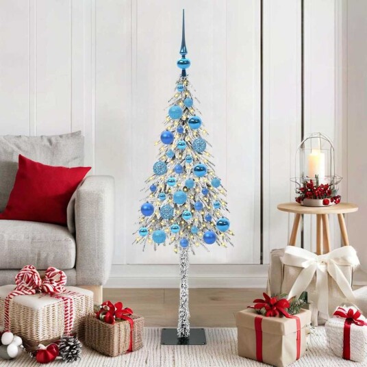 Juletre med 150 LED med stativ Hvit 120 cm PE og stål Juletre med 150 LED med stativ Hvit 120 cm PE og stål