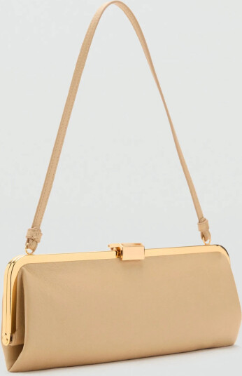 Mango Metallic Clutch Handbag Beige ONE SIZE