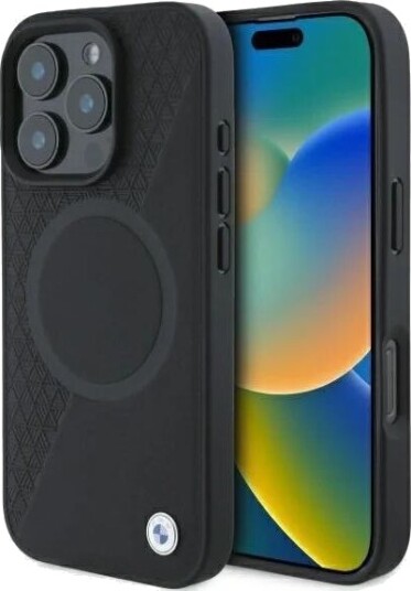 BMW Sign Leather Half Textured And Circle MagSafe case for iPhone 16 Pro Max Black