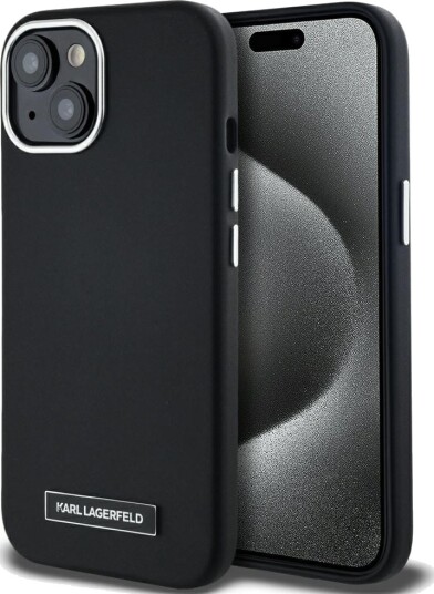 Karl Lagerfeld MagSafe Mobildeksel med Metallplate til iPhone 15 - Svart