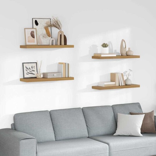 Vegghylle 4 pcs Brun 80 x 23,5 x 4 cm Konstruert tre Vegghylle 4 pcs Brun 80 x 23,5 x 4 cm Konstruert tre