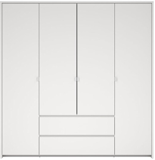 Next garderobeskap 4 dører 2 skuffer 197x200cm hvit.