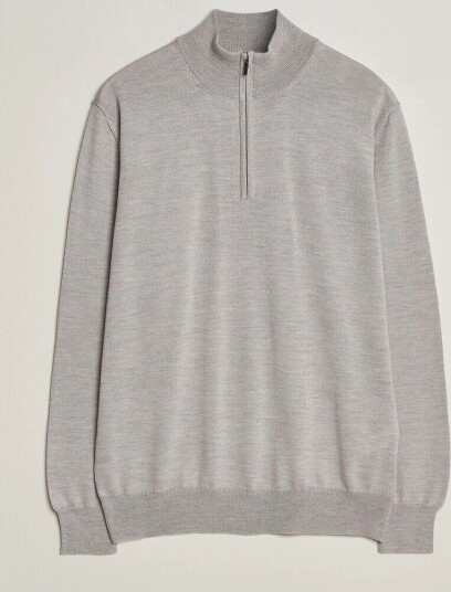 Morgano Extra Fine Merino Wool Half Zip Light Grey