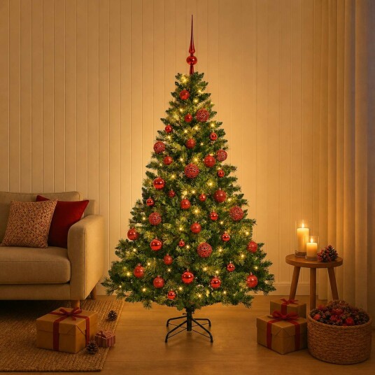 vidaXL Kunstig juletre med kuler 150 cm 150 LED-lys Varmhvit