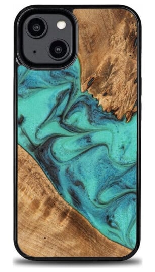 Medinis Ir Dervos Dėklas Iphone 15 Plus Bewood Unique Turquoise - Turkis Ir Juodas
