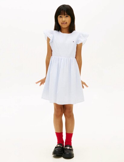 Tommy Hilfiger Seersucker Dress Ss Blue 152