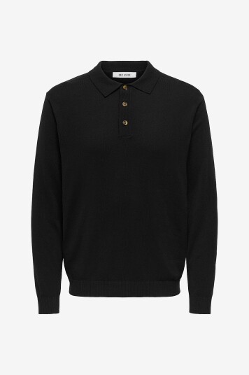 Only & Sons Poloskjorte onsLoui Reg 12 LS Mel Svart Only & Sons Poloskjorte onsLoui Reg 12 LS Mel Svart