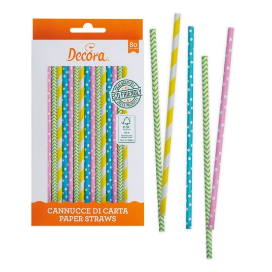 Decora Papirsugerør Pastell Assortert Pk/80 