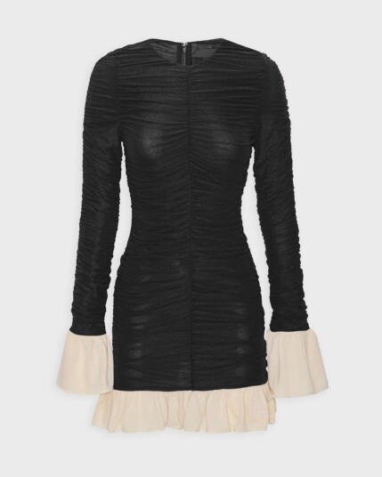 ROTATE Birger Christensen Mini Ruched Ls Dress   Black   34
