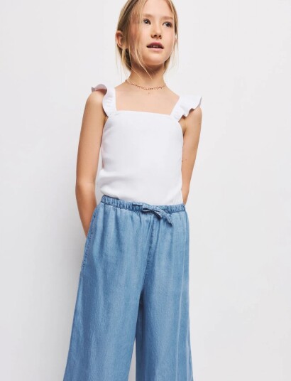 Mango 100% Lyocell Trousers   Blue   9 10
