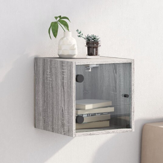  Nattbord med glassdører 2 stk grå sonoma 35x37x35 cm 8721012214224