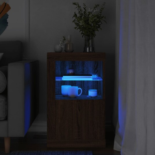  Sideskap med LED-lys brun eik konstruert tre 8721012252264