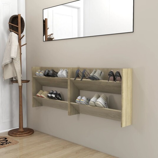 vidaXL Veggskoskap 2 stk sonoma eik 80x18x60 cm sponplater vidaXL Veggskoskap 2 stk sonoma eik 80x18x60 cm sponplater