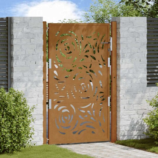 Hageport 105x155 cm oksidert stål flammedesign