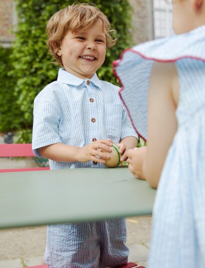 Copenhagen Colors Seersucker Ss Shirt Blue 134