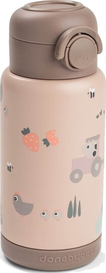Done By Deer Insulated Straw Bottle Tiny Farm Powder 340 Ml Pink