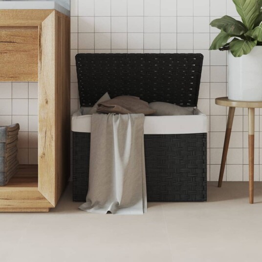  Skittentøyskurv med lokk svart 55,5x35x34 cm polyrotting 8721012050624
