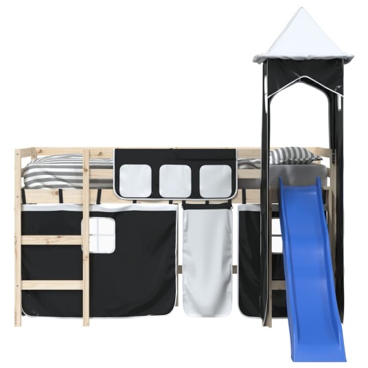 Gardiner for køyeseng med tårn hvit og svart polyester Gardiner for køyeseng med tårn hvit og svart polyester