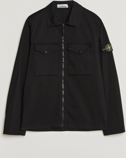 Stone Island Organic Cotton Satin Stretch Zip Overshirt Black