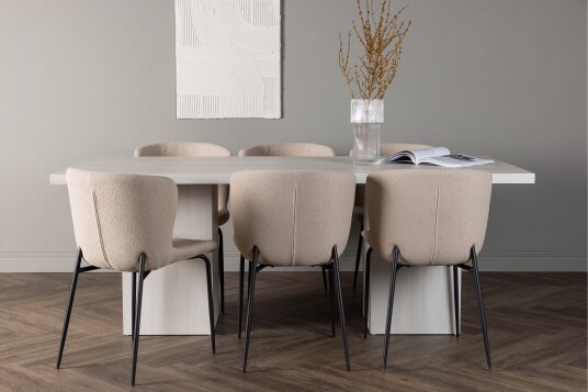 Venture Home Olga Matgruppe 200 cm Rektangulær med 6 Modesto Stoler Beige
