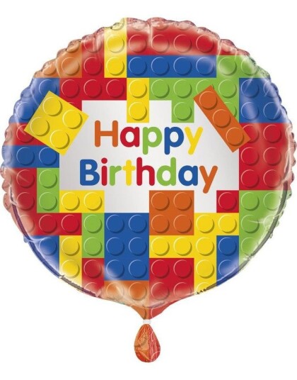 "Happy Birthday" Folieballong med Byggeklossetema 45,7 cm Building Blocks Birthday