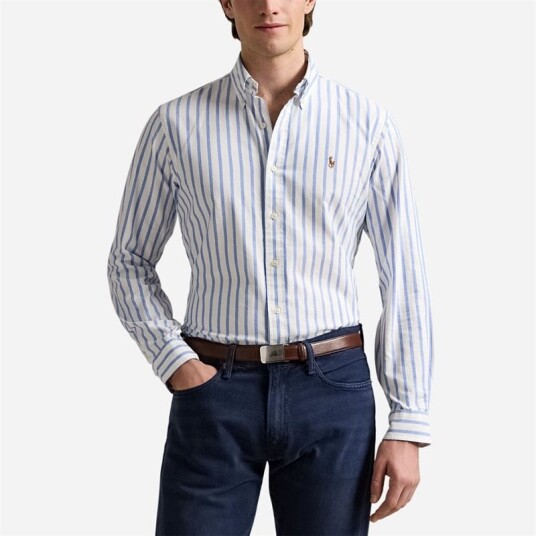 Ralph Lauren Slim Fit Striped Oxford Shirt Blue/White