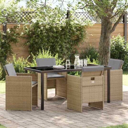 5-delt hagemøbelssett med puter i beige poly rattan