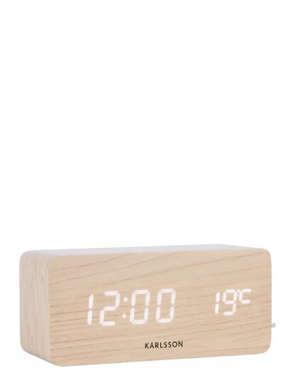 KARLSSON Alarm Clock Block W. Phone Charger Led Light Wood Veneer White Led H 7.1CM KARLSSON Alarm Clock Block W. Phone Charger Led Light Wood Veneer White Led H 7.1CM