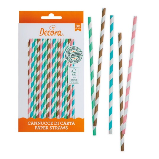 Decora Papirsugerør Pastell Stripete Pk/80 Decora Papirsugerør Pastell Stripete Pk/80