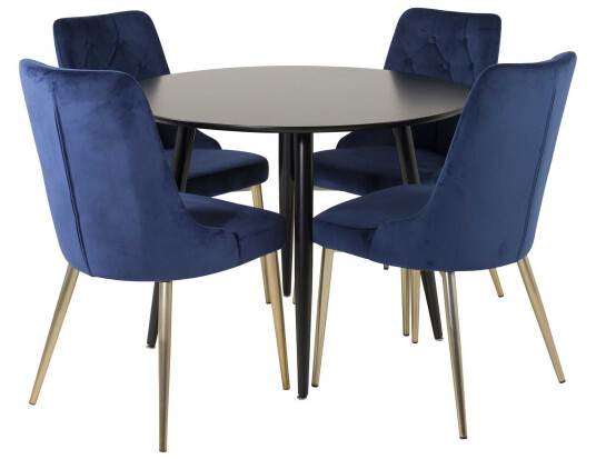 Venture Design Plaza & Velvet spisegruppe Svart/blå 4 st stoler & bord 100 cm