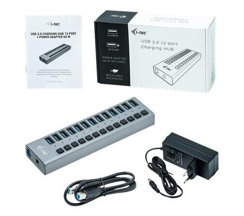 I-Tec USB 3.0 Charging HUB 13 port + Power Adapter 60 W USB-hub - 13 porter - Grå I-Tec USB 3.0 Charging HUB 13 port + Power Adapter 60 W USB-hub - 13 porter - Grå