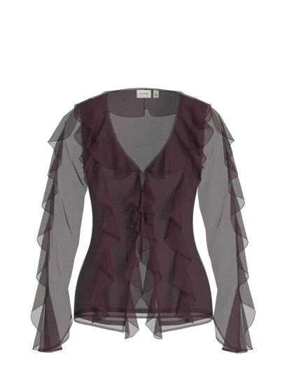 Vila Vifalia L/S Frill Kimono Top/Ka - Brown - 34