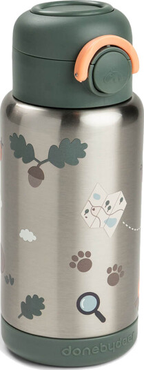 Done By Deer Insulated Straw Bottle Tiny Trails Green 340 Ml Silver